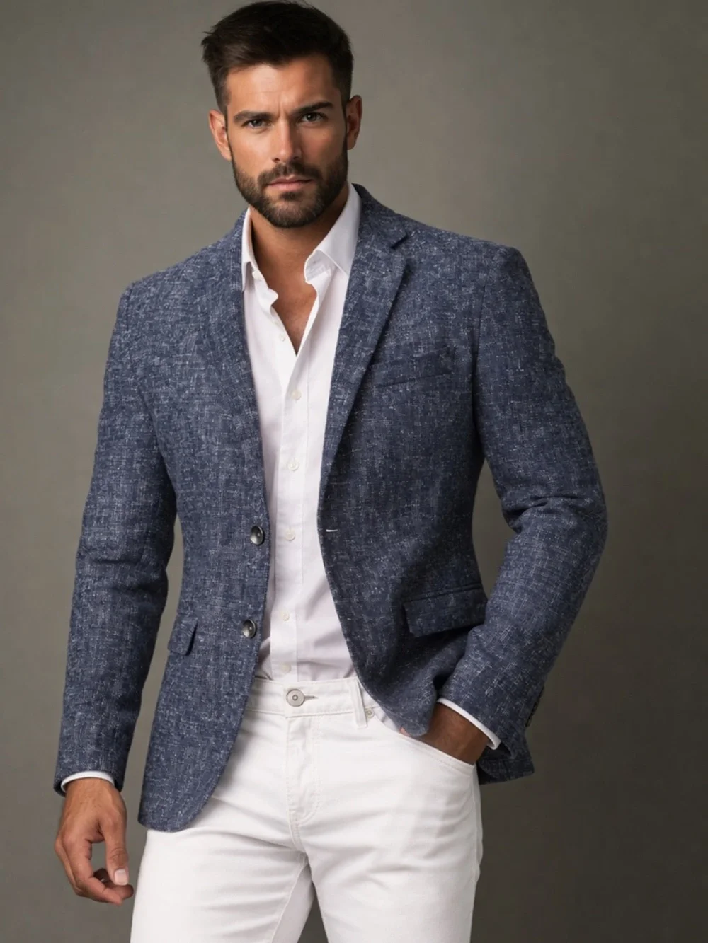 Men's Blazer NWT heathered Blue Textured European cut, casual slouch jacket SZ L